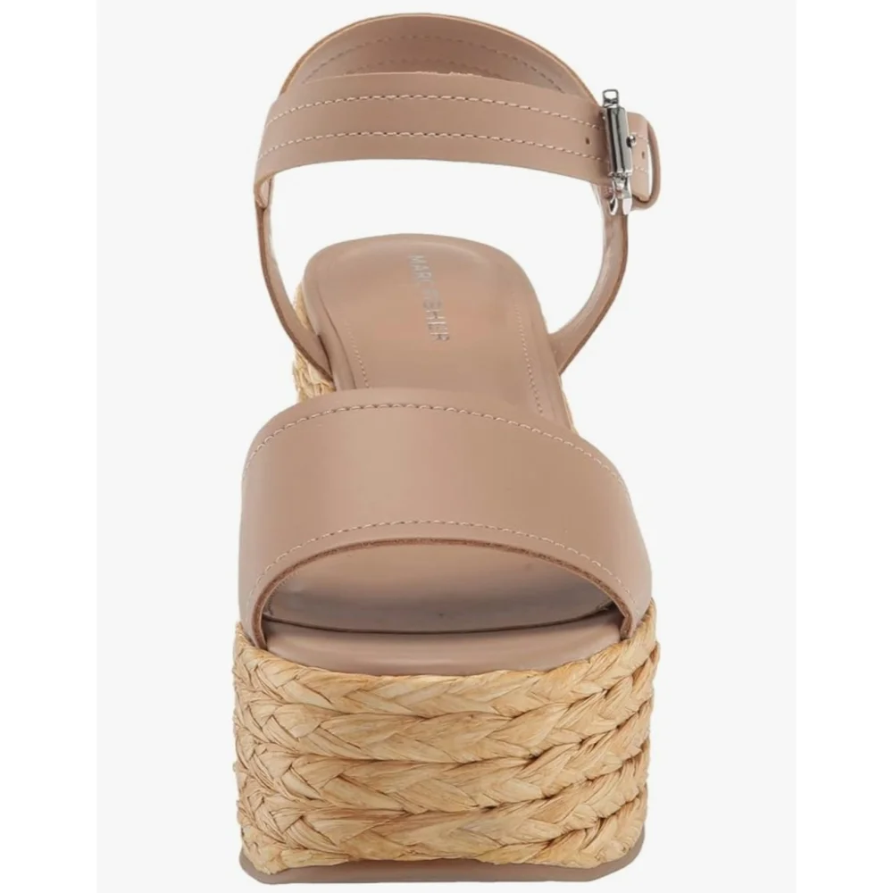 Marc Fisher Women Braided Raffia Chunky Platform Sandals 10 M Tan Beige